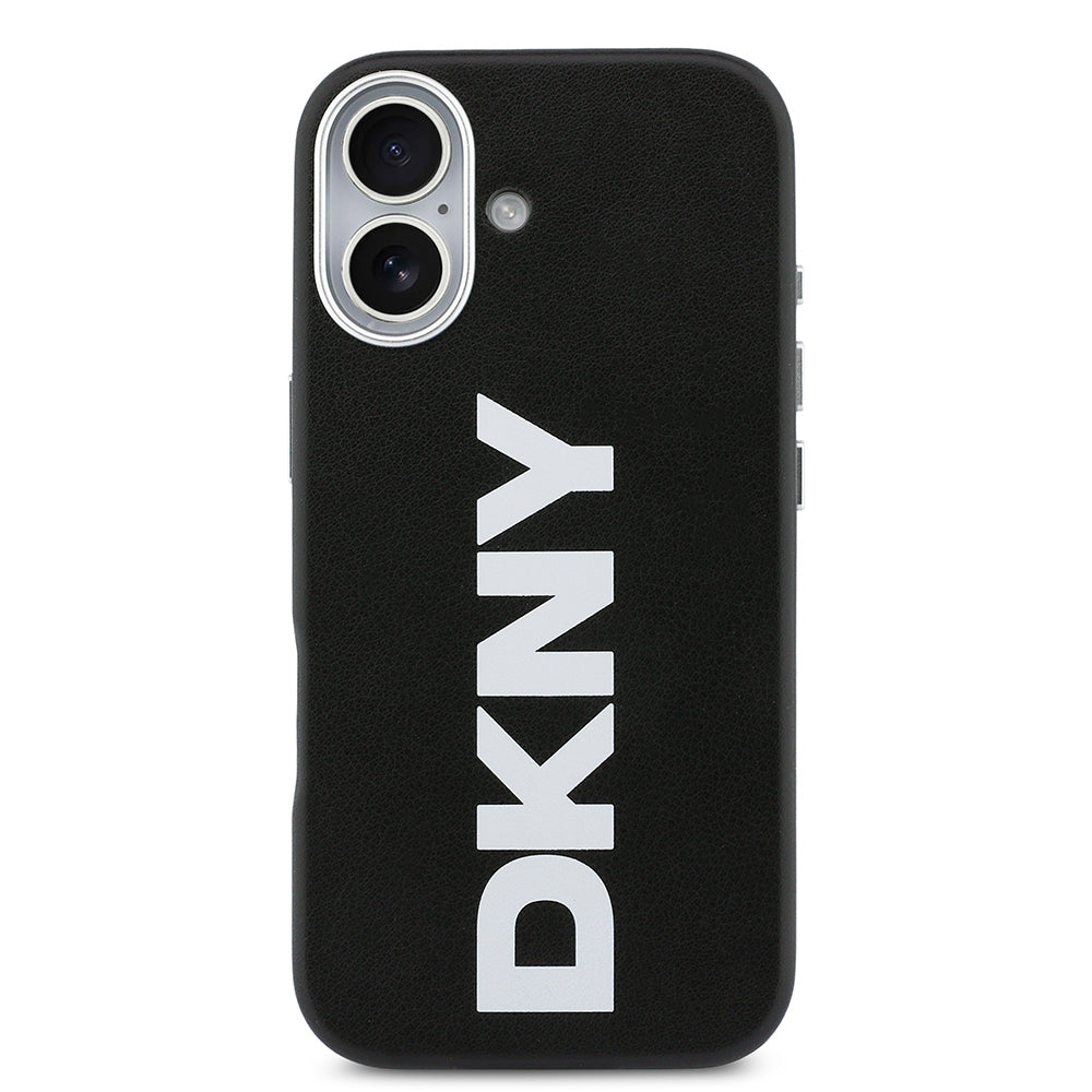 Apple iPhone 17 Kılıf DKNY Orjinal Lisanslı M-safe Şarj Özellikli PU Büyük Dikey Logolu Kapak Siyah