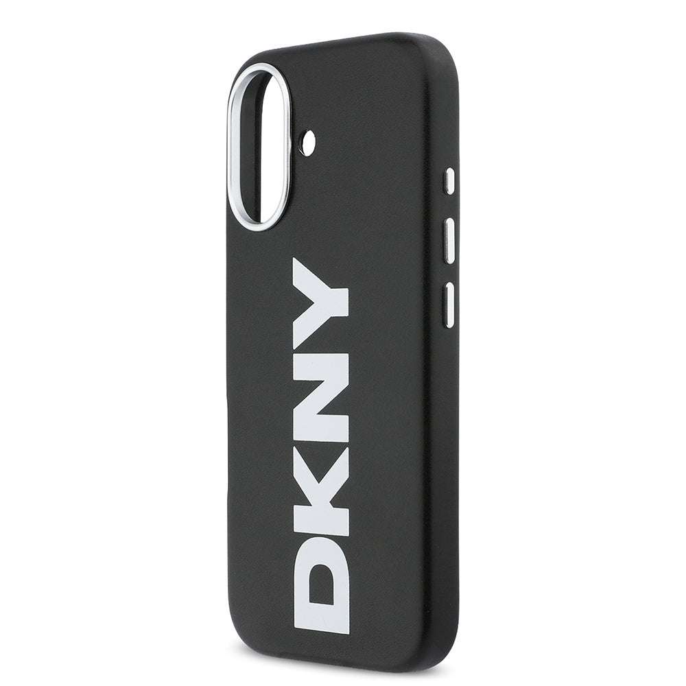 Apple iPhone 17 Kılıf DKNY Orjinal Lisanslı M-safe Şarj Özellikli PU Büyük Dikey Logolu Kapak Siyah