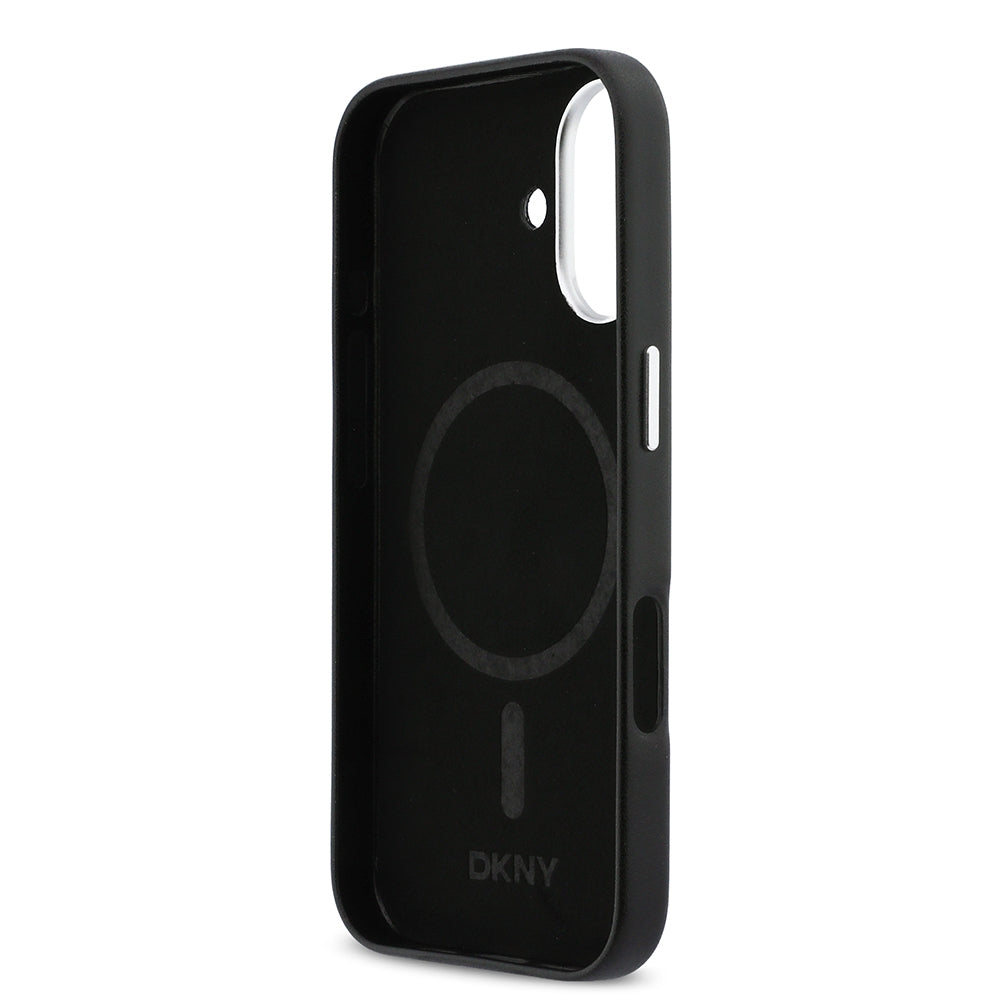 Apple iPhone 17 Kılıf DKNY Orjinal Lisanslı M-safe Şarj Özellikli PU Büyük Dikey Logolu Kapak Siyah