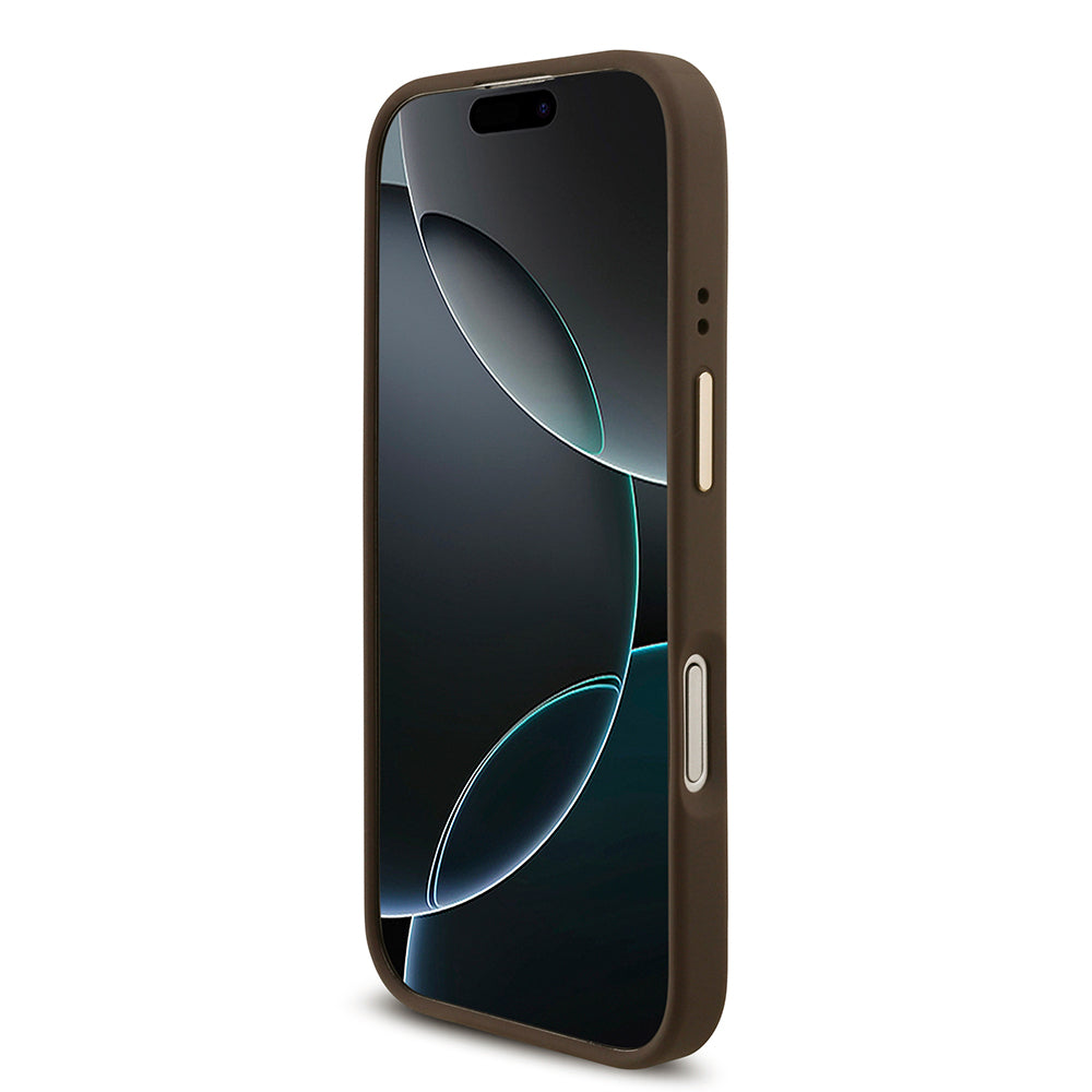Apple iPhone 17 Kılıf Guess Orjinal Lisanslı 4G Büyük Metal Logolu Kalın Askılı Kapak Kahverengi