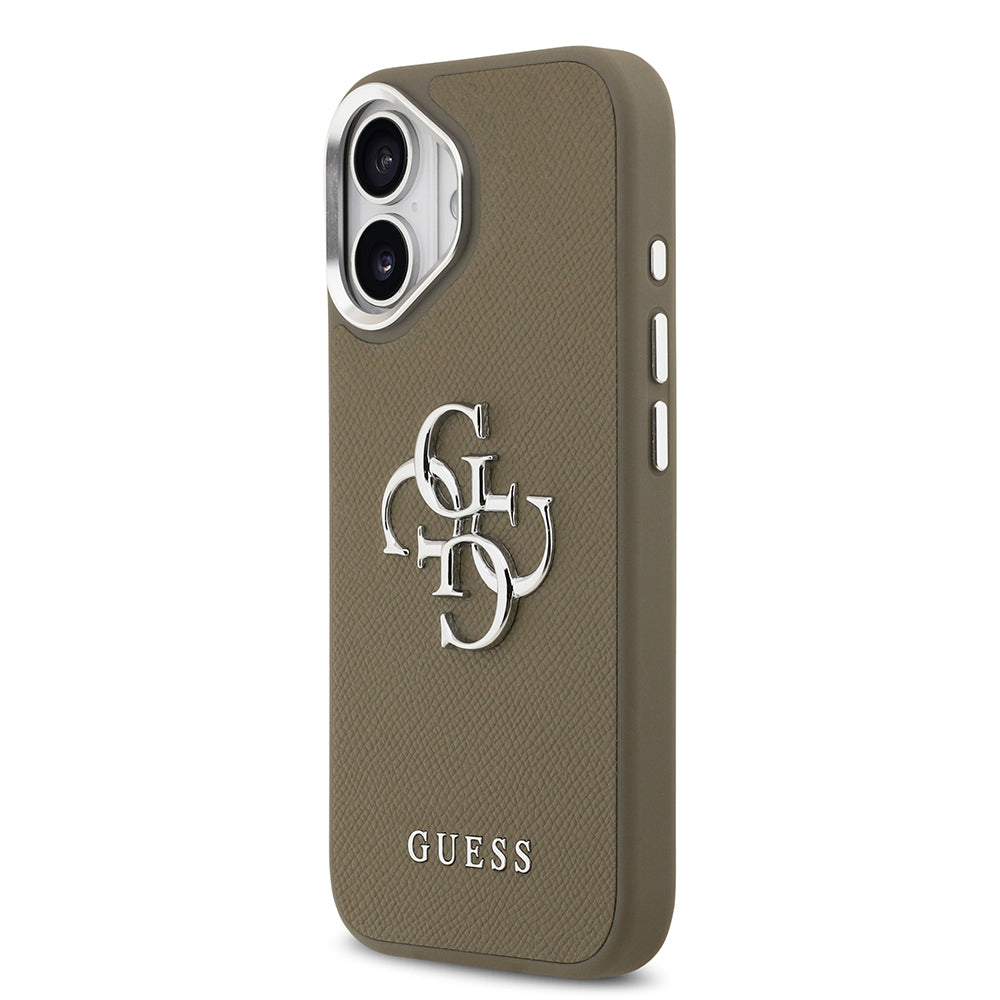 Apple iPhone 17 Kılıf Guess Orjinal Lisanslı Grained 4G Metal Büyük Logolu Kapak Kahverengi