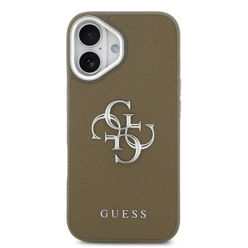 Apple iPhone 17 Kılıf Guess Orjinal Lisanslı Grained 4G Metal Büyük Logolu Kapak Kahverengi
