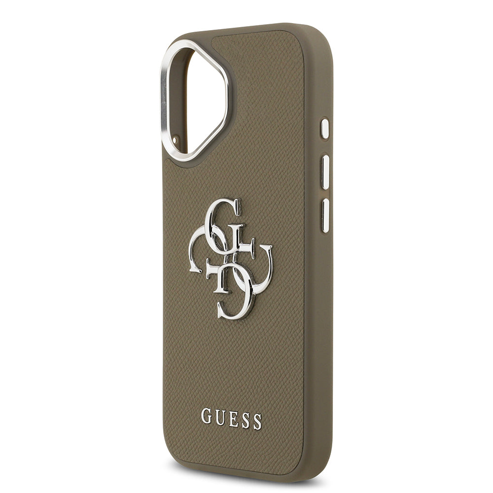 Apple iPhone 17 Kılıf Guess Orjinal Lisanslı Grained 4G Metal Büyük Logolu Kapak Kahverengi