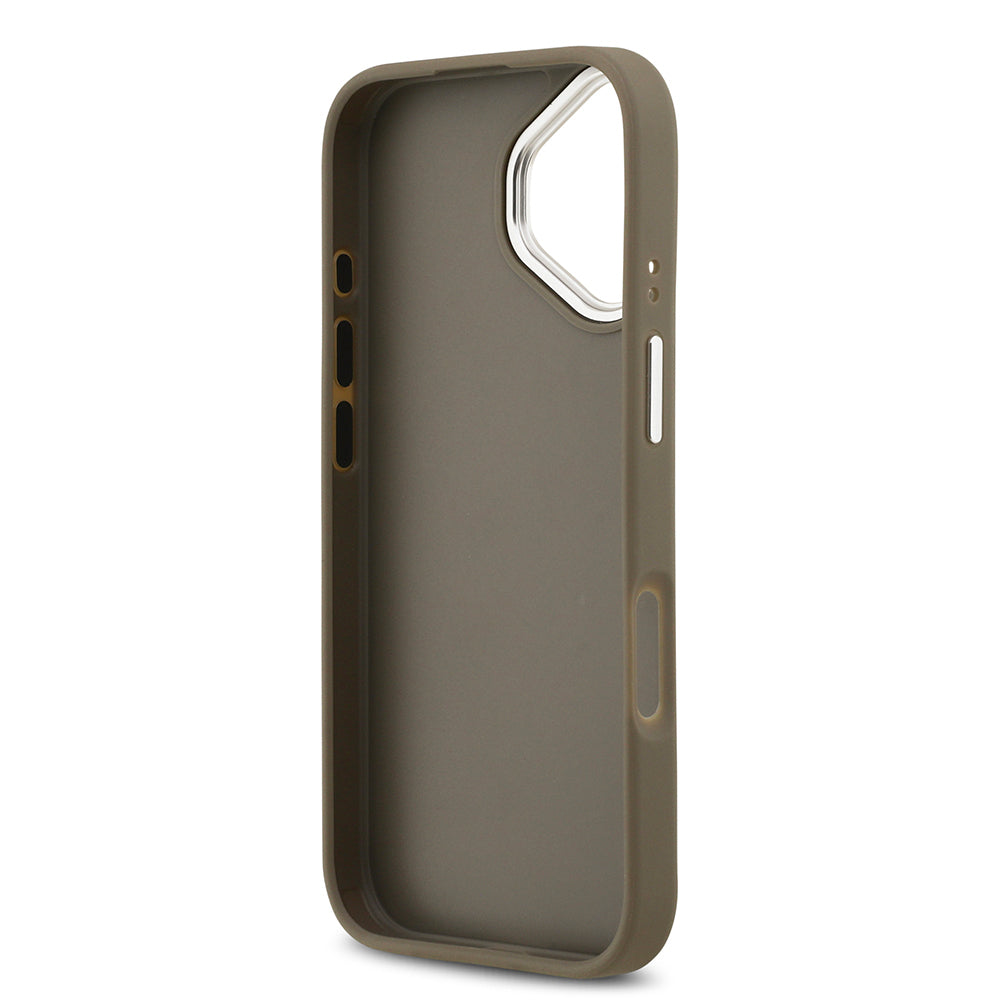 Apple iPhone 17 Kılıf Guess Orjinal Lisanslı Grained 4G Metal Büyük Logolu Kapak Kahverengi