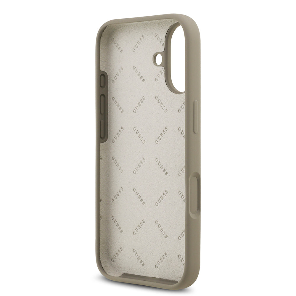 Apple iPhone 17 Kılıf Guess Orjinal Lisanslı Grained Yazı Logolu Kapak Kahverengi