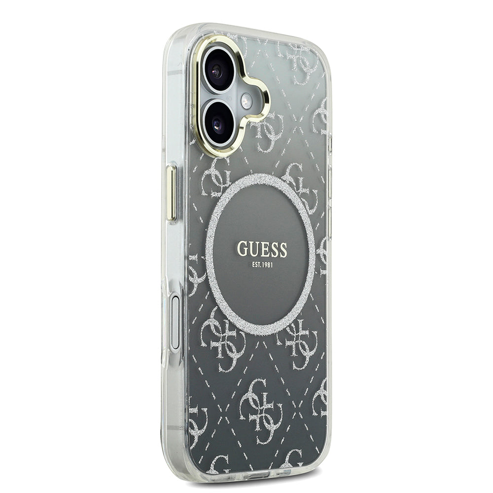 Apple iPhone 17 Kılıf Guess Orjinal Lisanslı M-safe Şarj Özellikli 4G Desenli Simli Silikon Kapak Gri