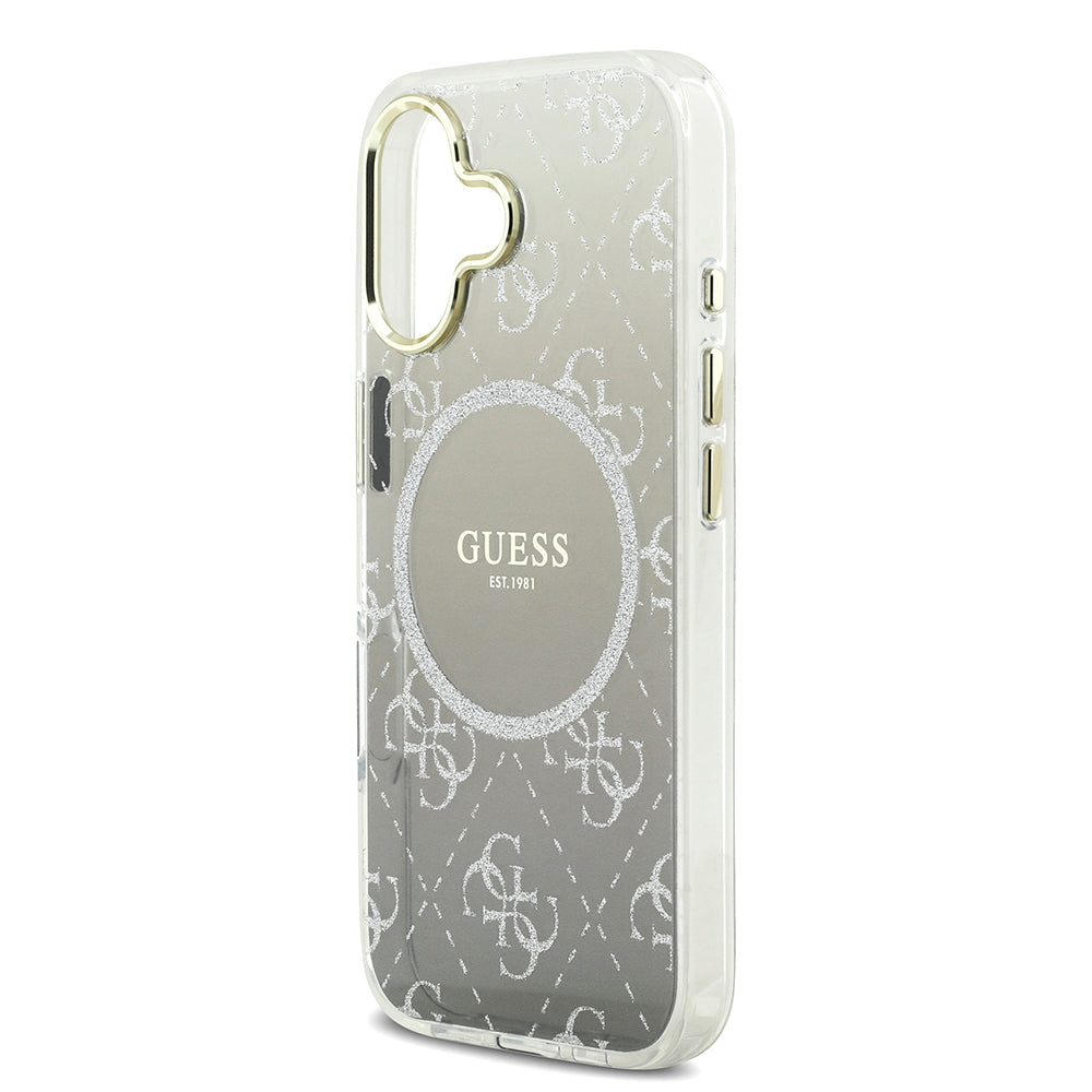 Apple iPhone 17 Kılıf Guess Orjinal Lisanslı M-safe Şarj Özellikli 4G Desenli Simli Silikon Kapak Gri