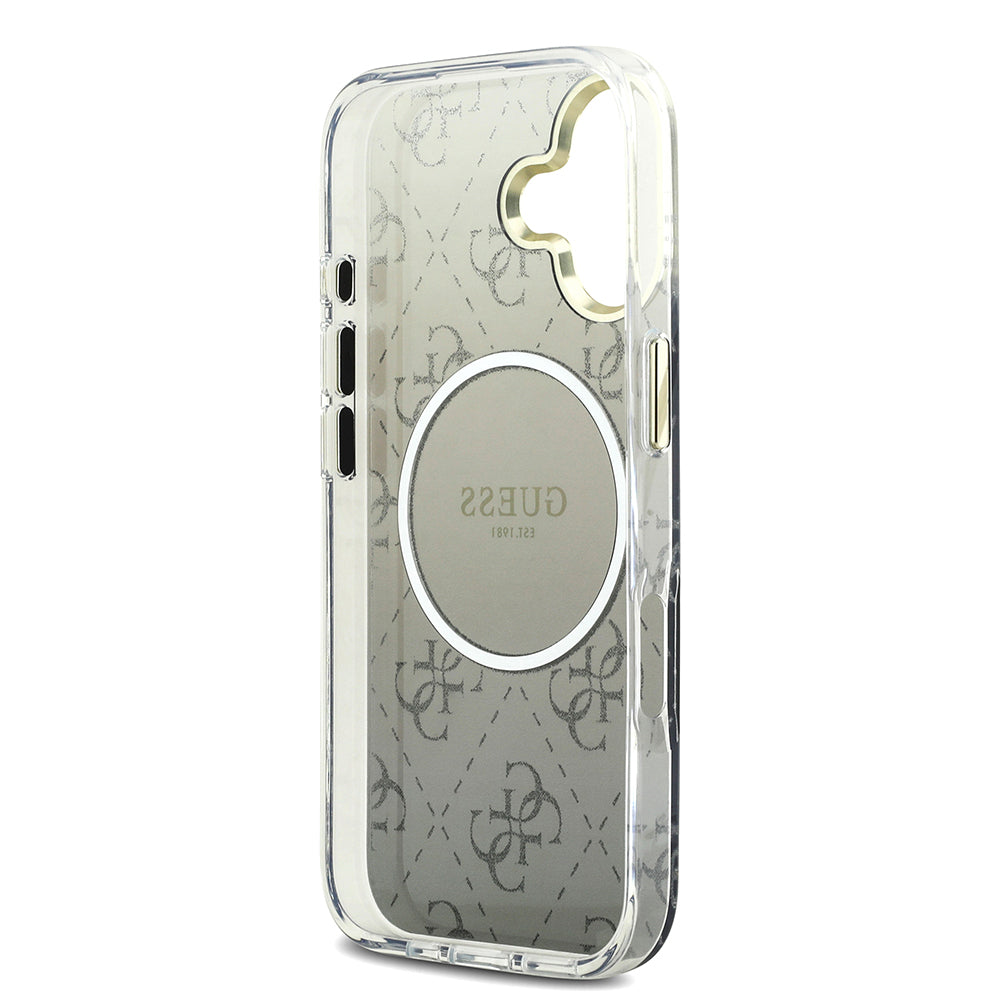 Apple iPhone 17 Kılıf Guess Orjinal Lisanslı M-safe Şarj Özellikli 4G Desenli Simli Silikon Kapak Gri