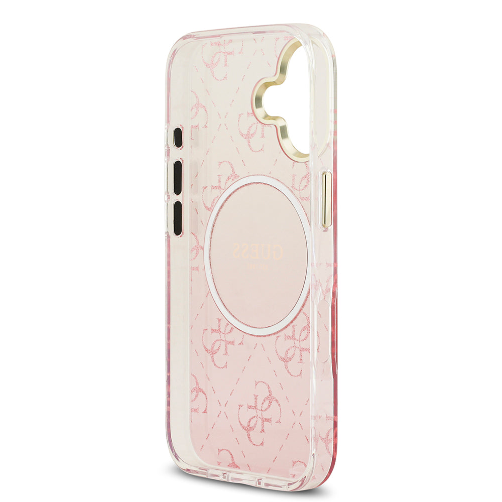 Apple iPhone 17 Kılıf Guess Orjinal Lisanslı M-safe Şarj Özellikli 4G Desenli Simli Silikon Kapak Pembe