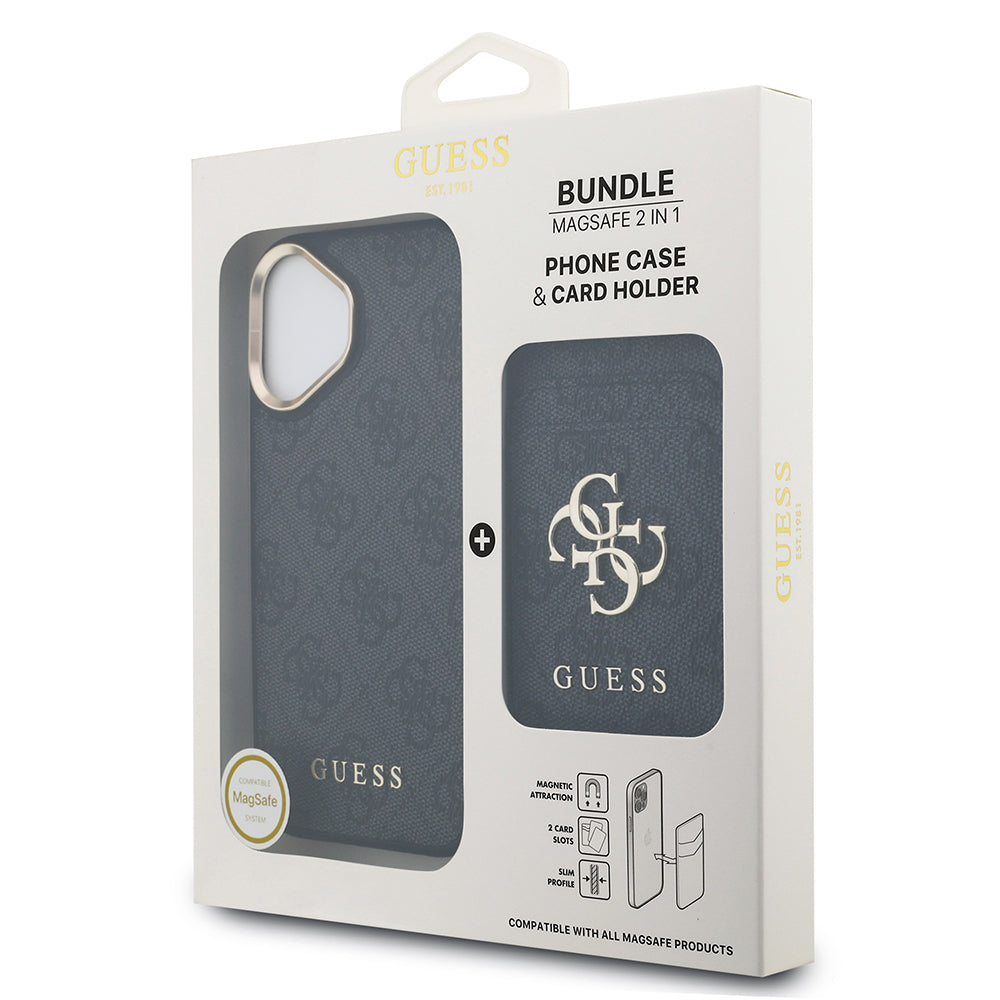 Apple iPhone 17 Kılıf Guess Orjinal Lisanslı M-safe Şarj Özellikli 4G Metal Büyük Logolu Kartlıklı Kapak Siyah