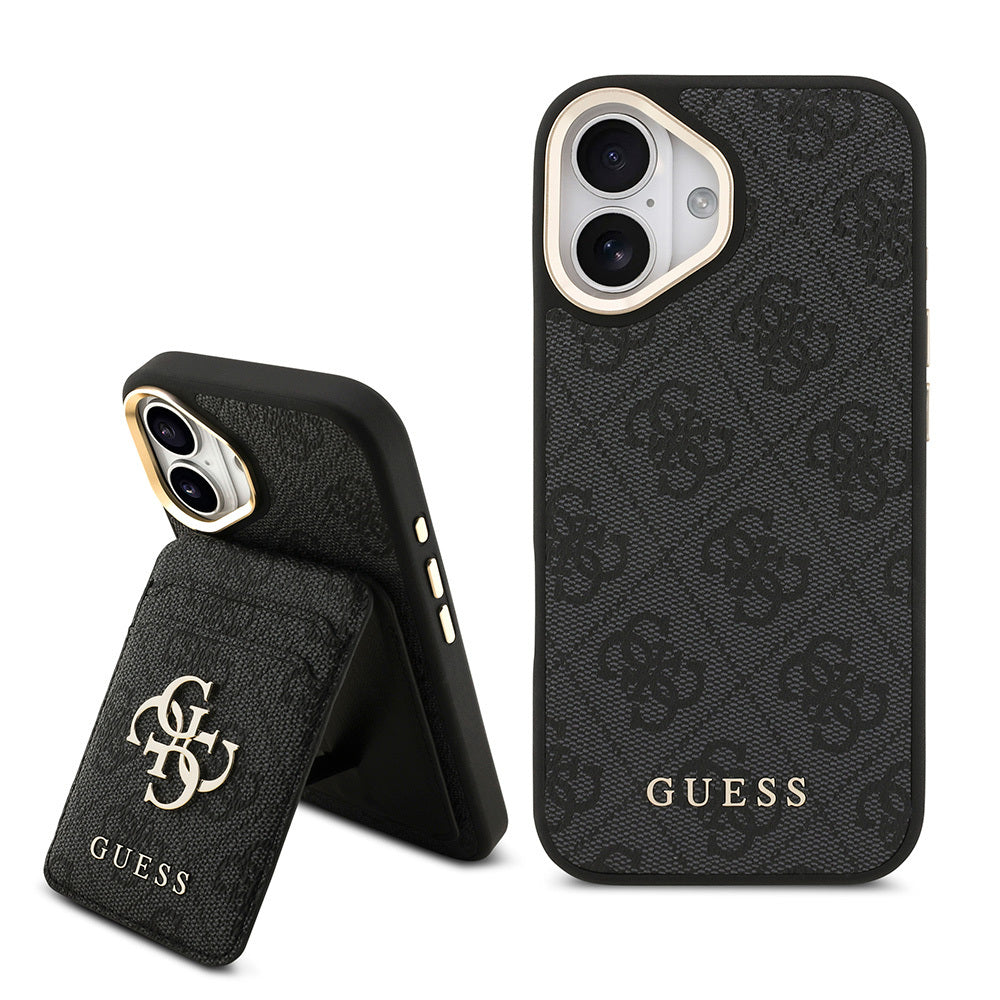Apple iPhone 17 Kılıf Guess Orjinal Lisanslı M-safe Şarj Özellikli 4G Metal Büyük Logolu Kartlıklı Kapak Siyah