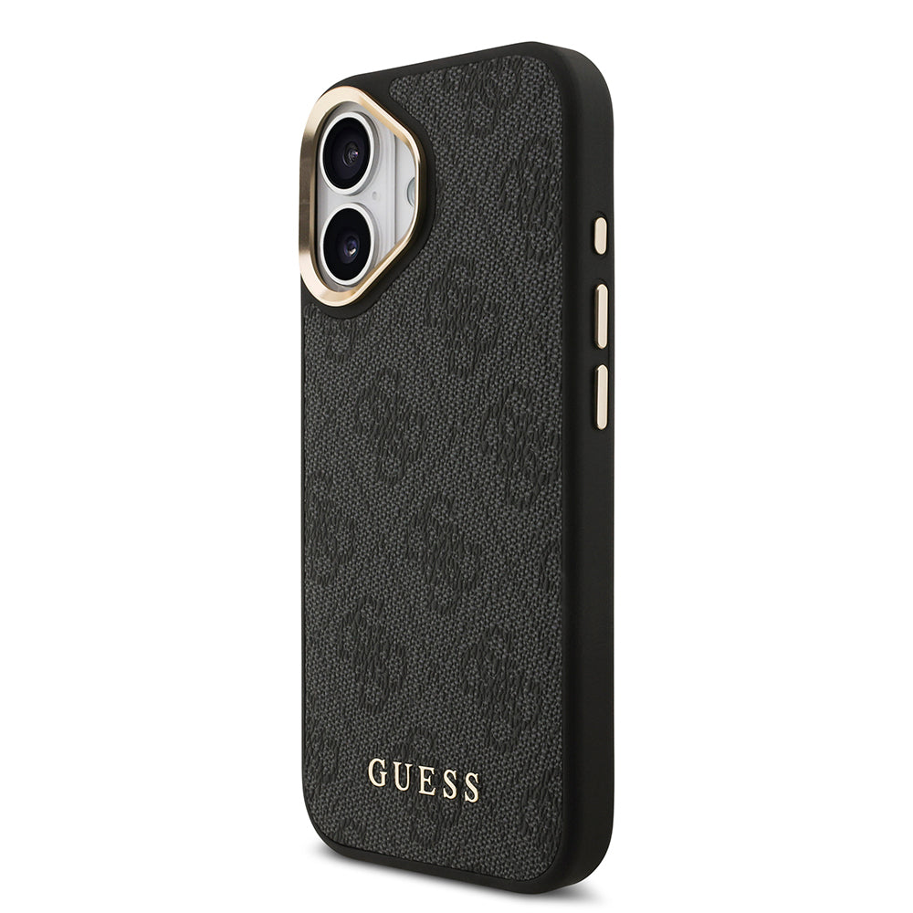 Apple iPhone 17 Kılıf Guess Orjinal Lisanslı M-safe Şarj Özellikli 4G Metal Büyük Logolu Kartlıklı Kapak Siyah
