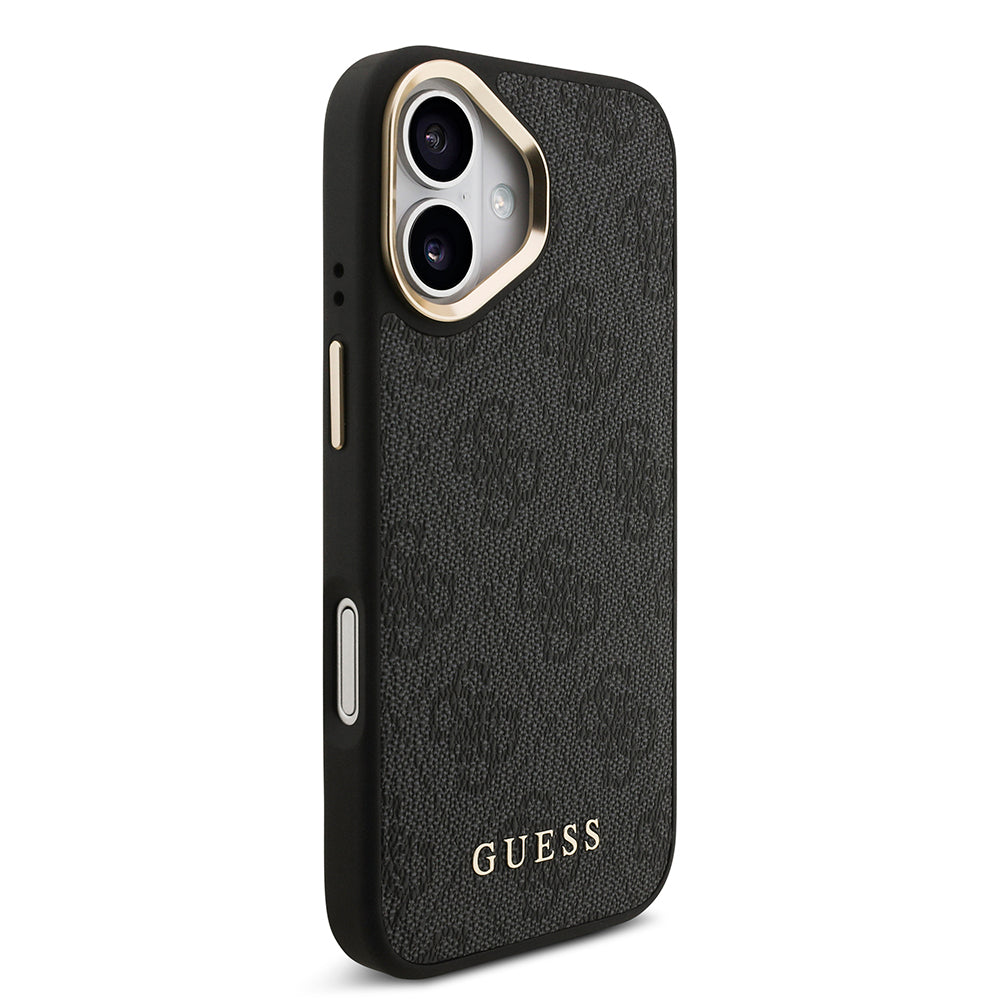 Apple iPhone 17 Kılıf Guess Orjinal Lisanslı M-safe Şarj Özellikli 4G Metal Büyük Logolu Kartlıklı Kapak Siyah