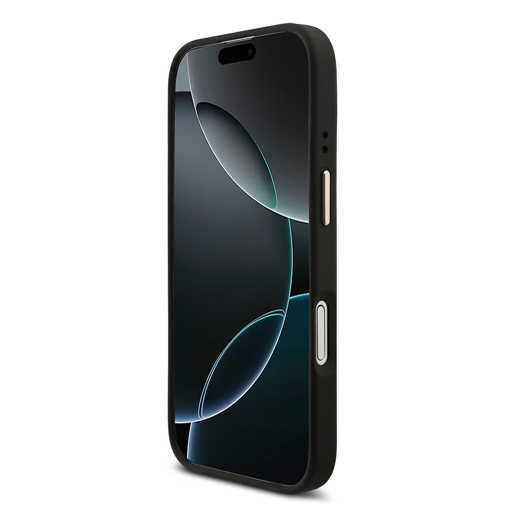 Apple iPhone 17 Kılıf Guess Orjinal Lisanslı M-safe Şarj Özellikli 4G Metal Büyük Logolu Kartlıklı Kapak Siyah