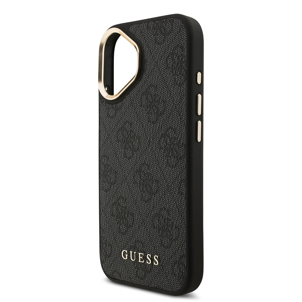Apple iPhone 17 Kılıf Guess Orjinal Lisanslı M-safe Şarj Özellikli 4G Metal Büyük Logolu Kartlıklı Kapak Siyah