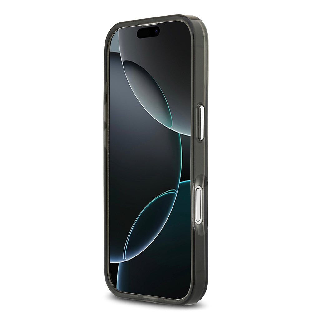 Apple iPhone 17 Kılıf Guess Orjinal Lisanslı M-safe Şarj Özellikli IML Baskılı Üçgen Logolu Metal Kamera Çerçeveli Kapak Siyah