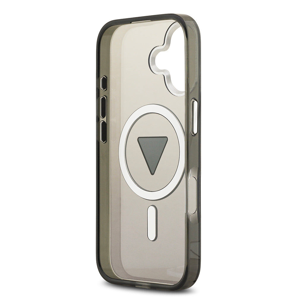 Apple iPhone 17 Kılıf Guess Orjinal Lisanslı M-safe Şarj Özellikli IML Baskılı Üçgen Logolu Metal Kamera Çerçeveli Kapak Siyah