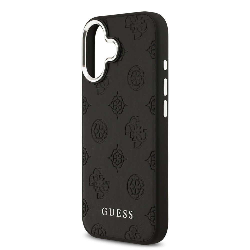 Apple iPhone 17 Kılıf Guess Orjinal Lisanslı M-safe Şarj Özellikli Sıcak Baskılı Klasik Yazı Logolu PU Deri Peony Kapak Siyah
