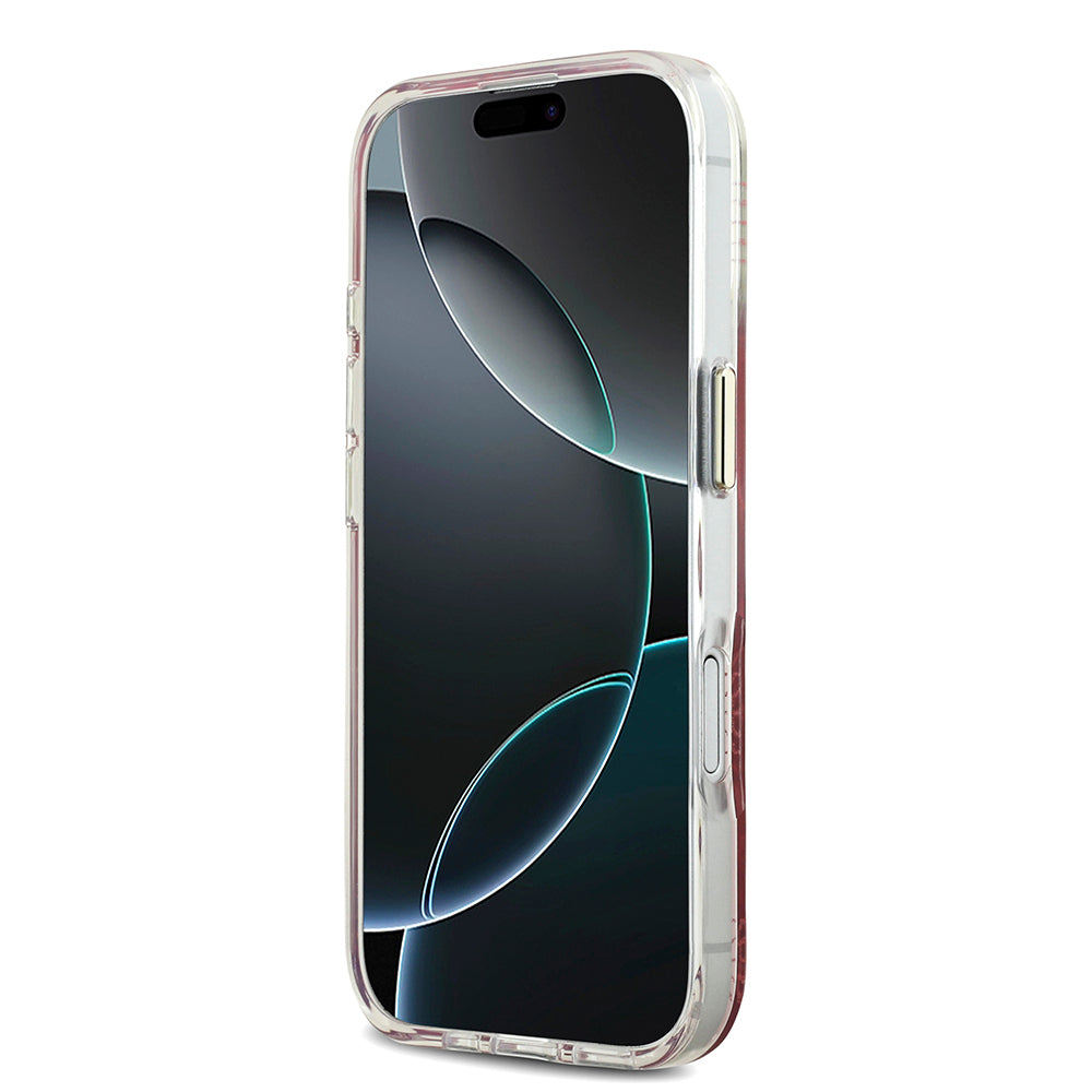 Apple iPhone 17 Kılıf Guess Orjinal Lisanslı M-safe Şarj Özellikli Simli Peony Desenli Silikon Kapak Pembe