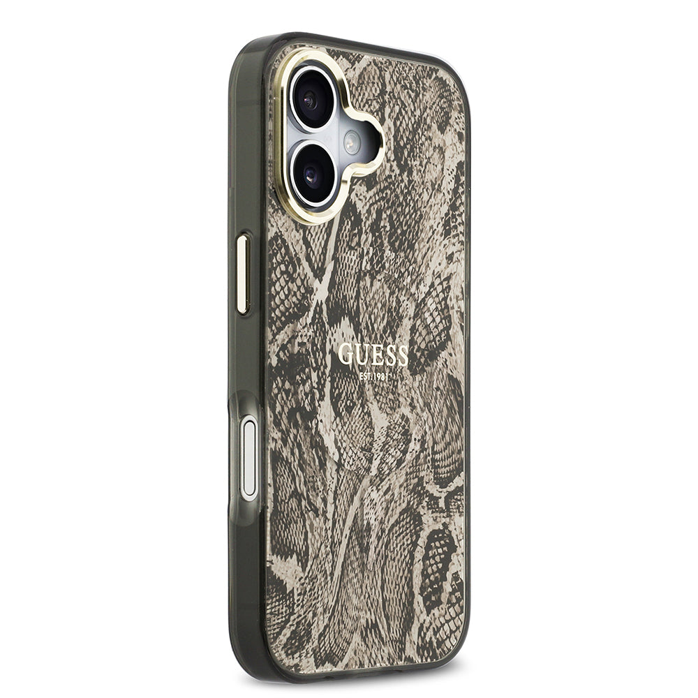 Apple iPhone 17 Kılıf Guess Orjinal Lisanslı M-safe Şarj Özellikli Yazı Logolu Python Desenli Kapak Siyah