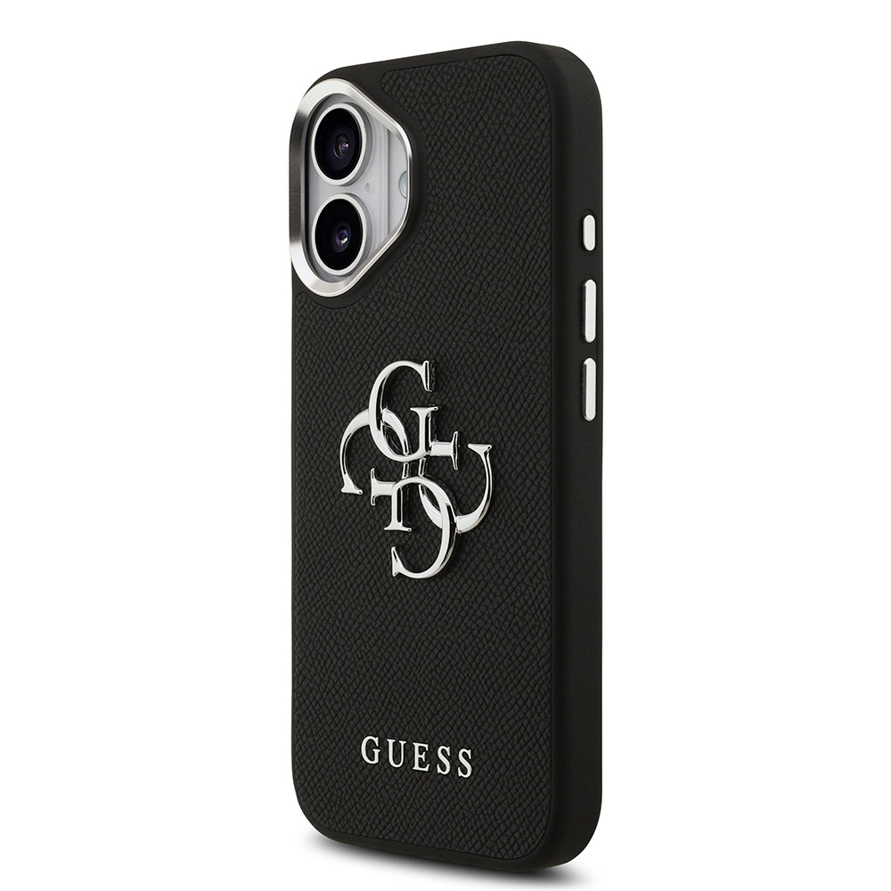 Apple iPhone 17 Kılıf Guess Orjinal Lisanslı PU Deri 4G Büyük Metal Logo Dizaynlı Kapak Siyah