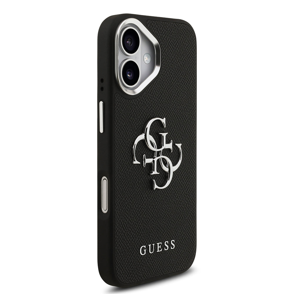Apple iPhone 17 Kılıf Guess Orjinal Lisanslı PU Deri 4G Büyük Metal Logo Dizaynlı Kapak Siyah