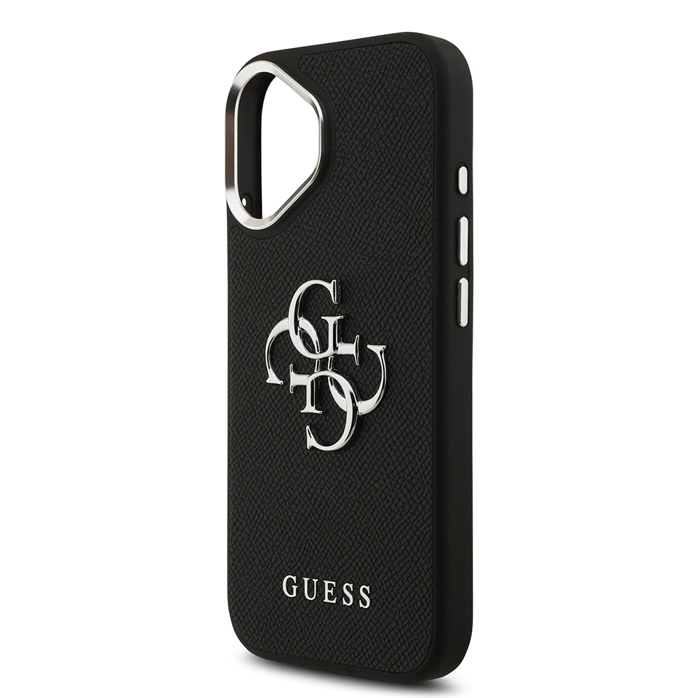 Apple iPhone 17 Kılıf Guess Orjinal Lisanslı PU Deri 4G Büyük Metal Logo Dizaynlı Kapak Siyah