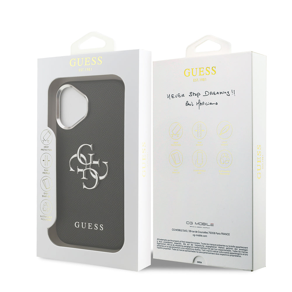 Apple iPhone 17 Kılıf Guess Orjinal Lisanslı PU Deri 4G Büyük Metal Logo Dizaynlı Kapak Siyah