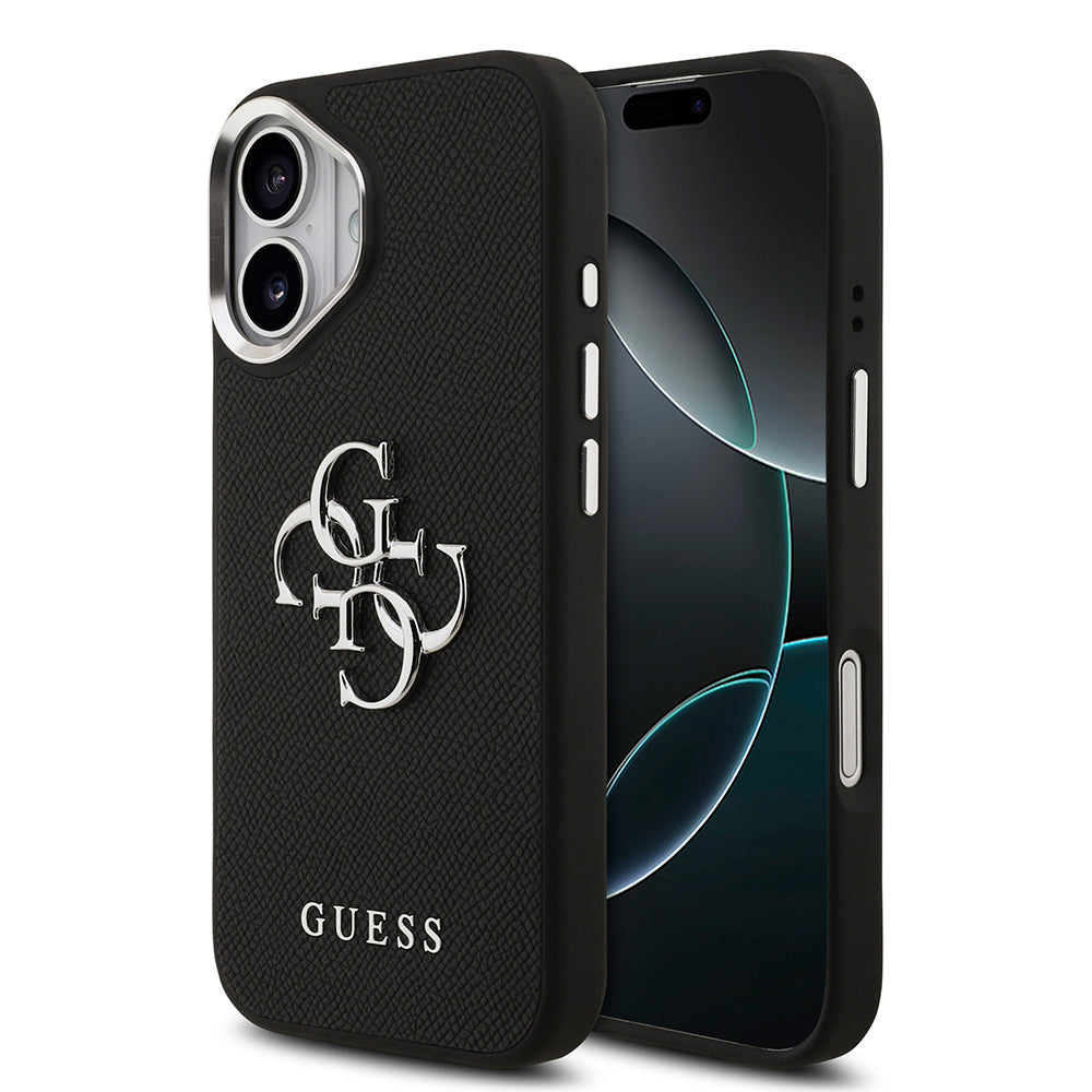 Apple iPhone 17 Kılıf Guess Orjinal Lisanslı PU Deri 4G Büyük Metal Logo Dizaynlı Kapak Siyah