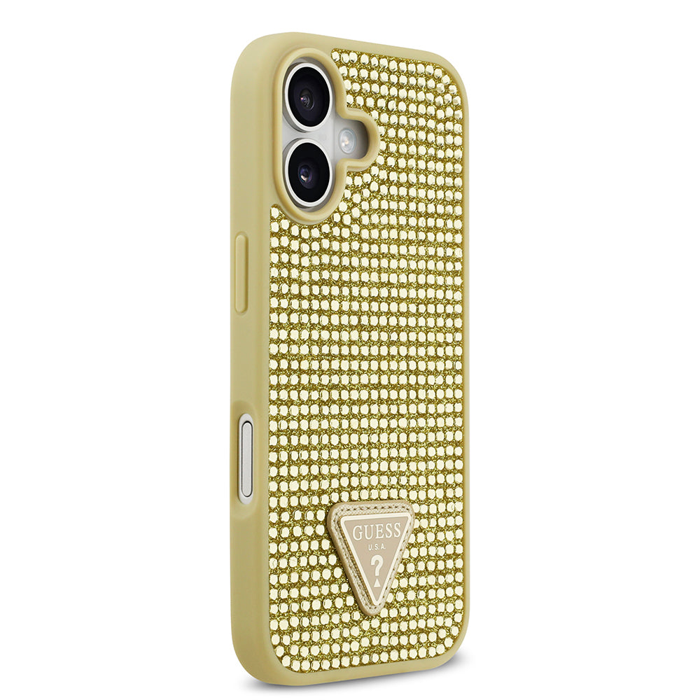 Apple iPhone 17 Kılıf Guess Orjinal Lisanslı Taşlı Arka Yüzey Üçgen Logolu Kapak Gold