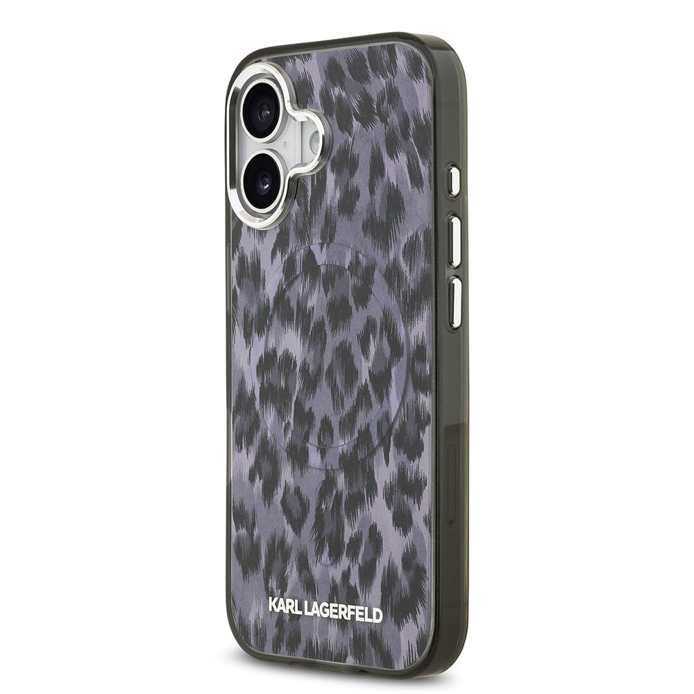 Apple iPhone 17 Kılıf Karl Lagerfeld Orjinal Lisanslı M-safe Şarj Özellikli IML Leopar Baskılı Kapak Siyah