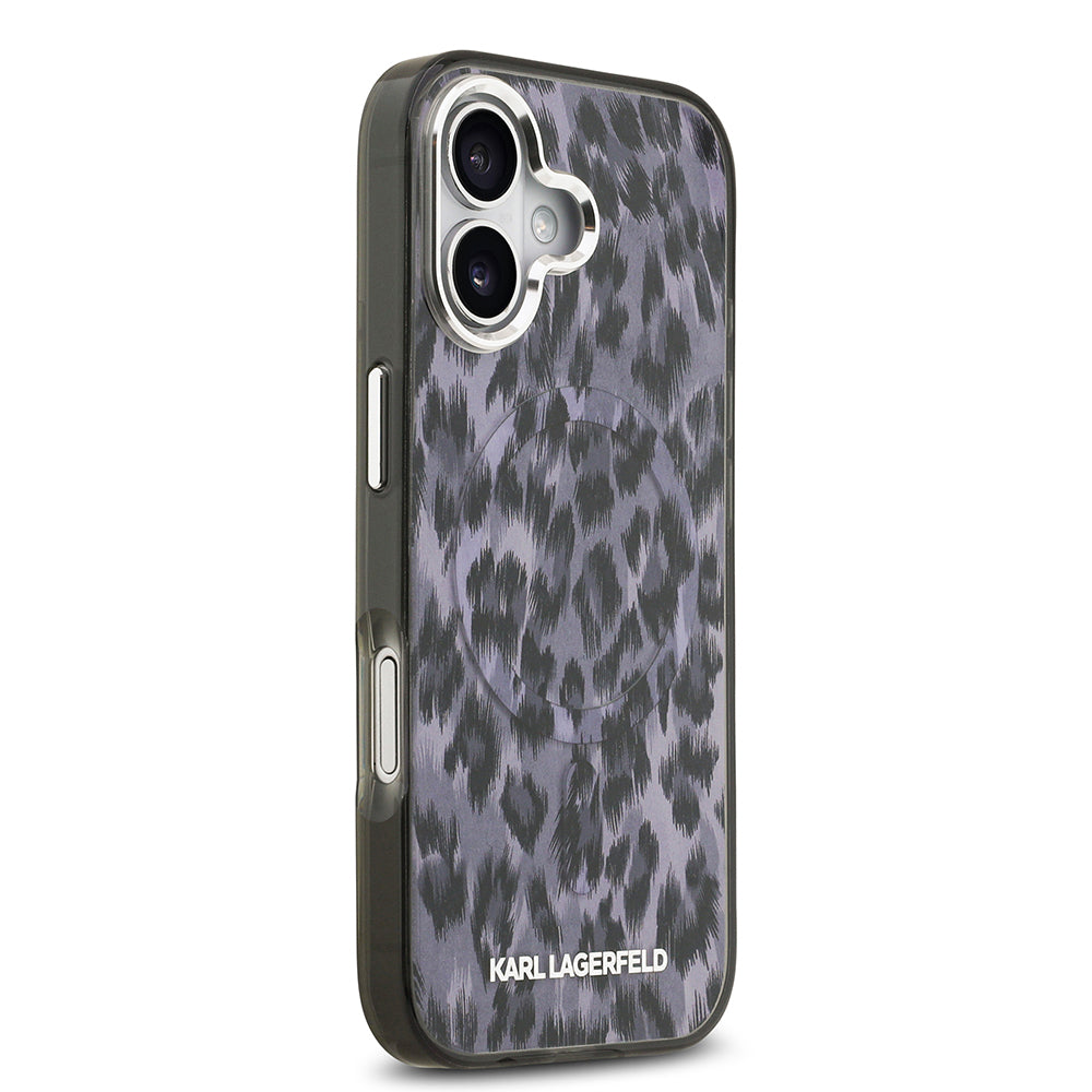 Apple iPhone 17 Kılıf Karl Lagerfeld Orjinal Lisanslı M-safe Şarj Özellikli IML Leopar Baskılı Kapak Siyah
