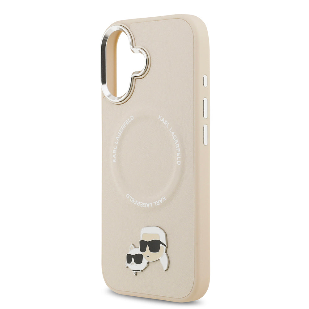 Apple iPhone 17 Kılıf Karl Lagerfeld Orjinal Lisanslı M-safe Şarj Özellikli Metal Kamera ve Buton Tasarımlı K&C PU Deri Kapak Bej
