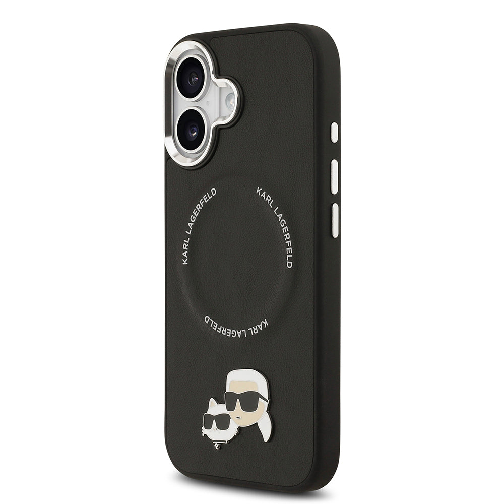 Apple iPhone 17 Kılıf Karl Lagerfeld Orjinal Lisanslı M-safe Şarj Özellikli Metal Kamera ve Buton Tasarımlı K&C PU Deri Kapak Siyah