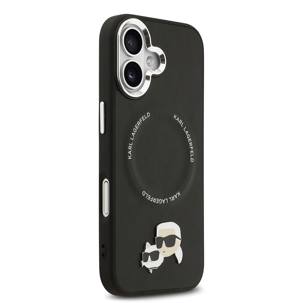 Apple iPhone 17 Kılıf Karl Lagerfeld Orjinal Lisanslı M-safe Şarj Özellikli Metal Kamera ve Buton Tasarımlı K&C PU Deri Kapak Siyah