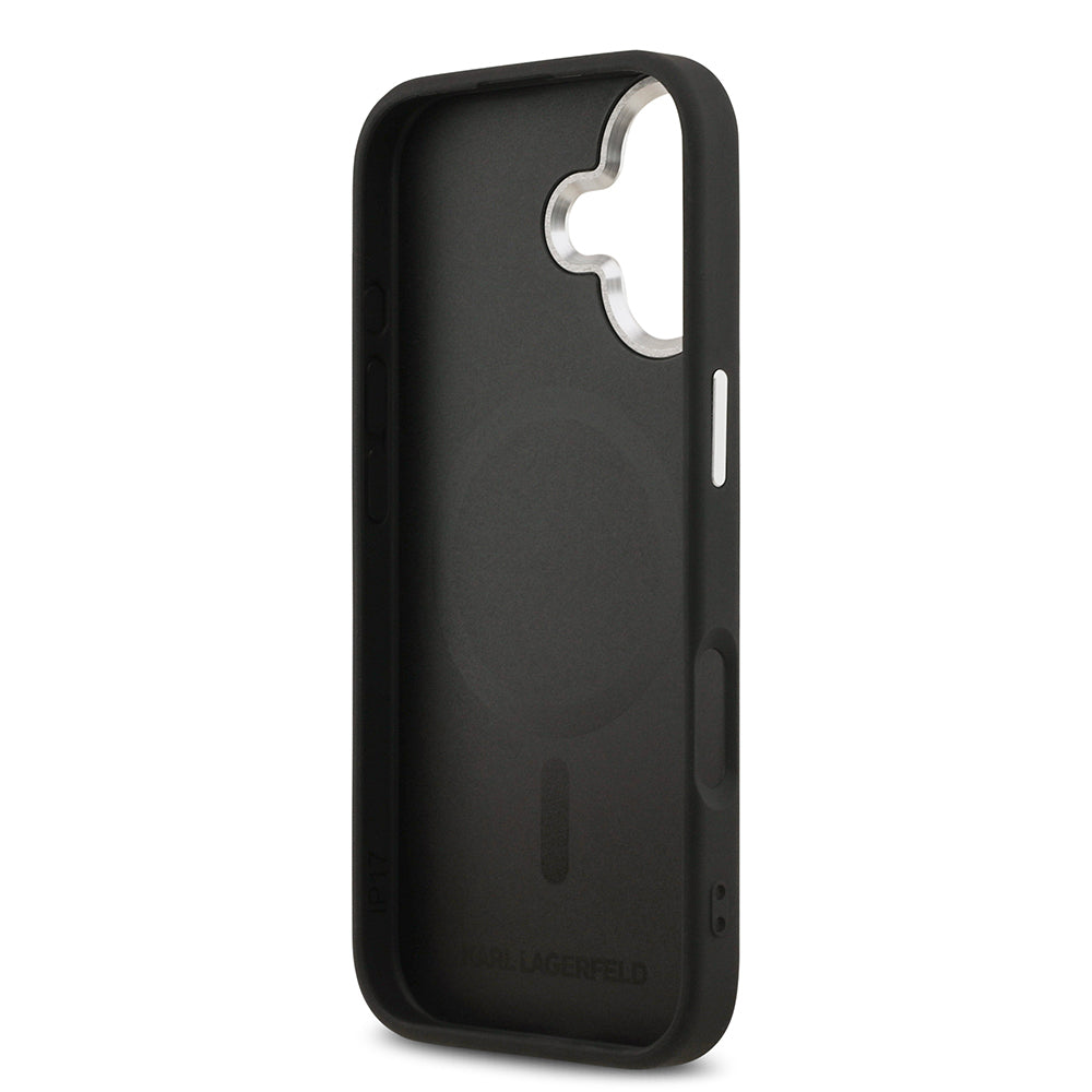 Apple iPhone 17 Kılıf Karl Lagerfeld Orjinal Lisanslı M-safe Şarj Özellikli Metal Kamera ve Buton Tasarımlı K&C PU Deri Kapak Siyah