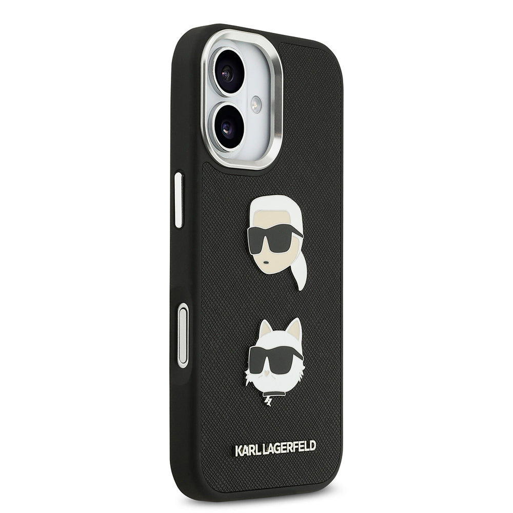 Apple iPhone 17 Kılıf Karl Lagerfeld Orjinal Lisanslı Metal Logolu K&C Heads Pin Kapak Siyah