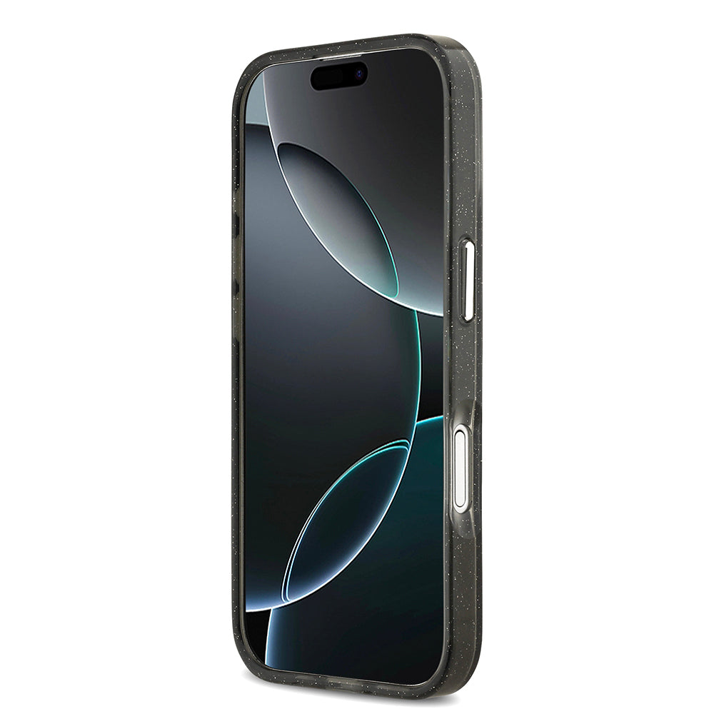 Apple iPhone 17 Kılıf Karl Lagerfeld Orjinal Lisanslı Parlayan Simli Karl & Choupette Sketch Logo Kapak Siyah