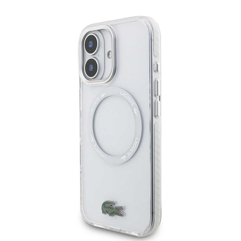 Apple iPhone 17 Kılıf Lacoste Orjinal Lisanslı M-safe Şarj Özellikli İkonik Timsah Logolu Buzlu Kapak Beyaz