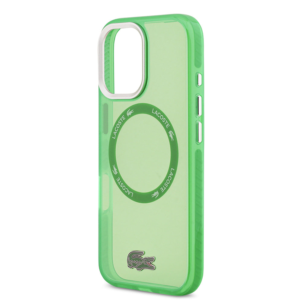Apple iPhone 17 Kılıf Lacoste Orjinal Lisanslı M-safe Şarj Özellikli İkonik Timsah Logolu Buzlu Kapak Yeşil