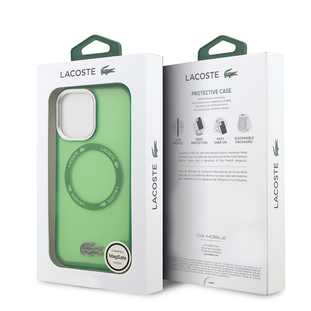 Apple iPhone 17 Kılıf Lacoste Orjinal Lisanslı M-safe Şarj Özellikli İkonik Timsah Logolu Buzlu Kapak Yeşil