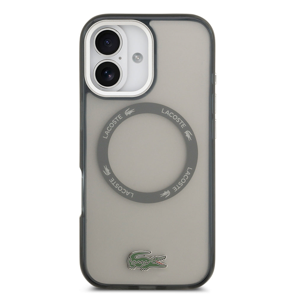 Apple iPhone 17 Kılıf Lacoste Orjinal Lisanslı M-safe Şarj Özellikli İkonik Timsah Logolu Buzlu Kapak Gri