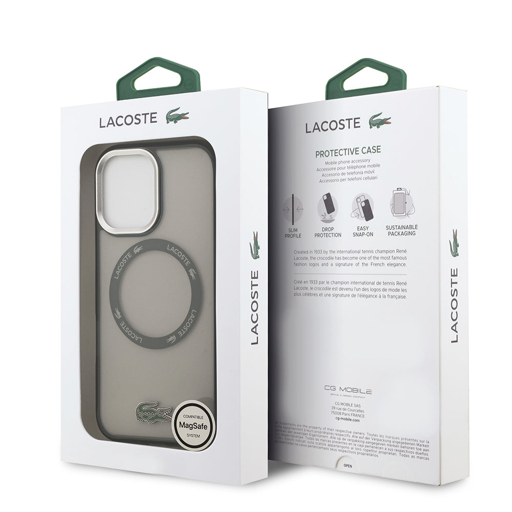 Apple iPhone 17 Kılıf Lacoste Orjinal Lisanslı M-safe Şarj Özellikli İkonik Timsah Logolu Buzlu Kapak Gri