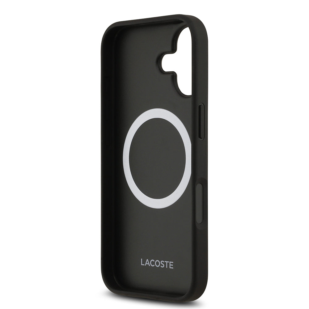Apple iPhone 17 Kılıf Lacoste Orjinal Lisanslı M-safe Şarj Özellikli PU Deri Tasarımlı Karışık Monogram Desenli Kapak  Bej