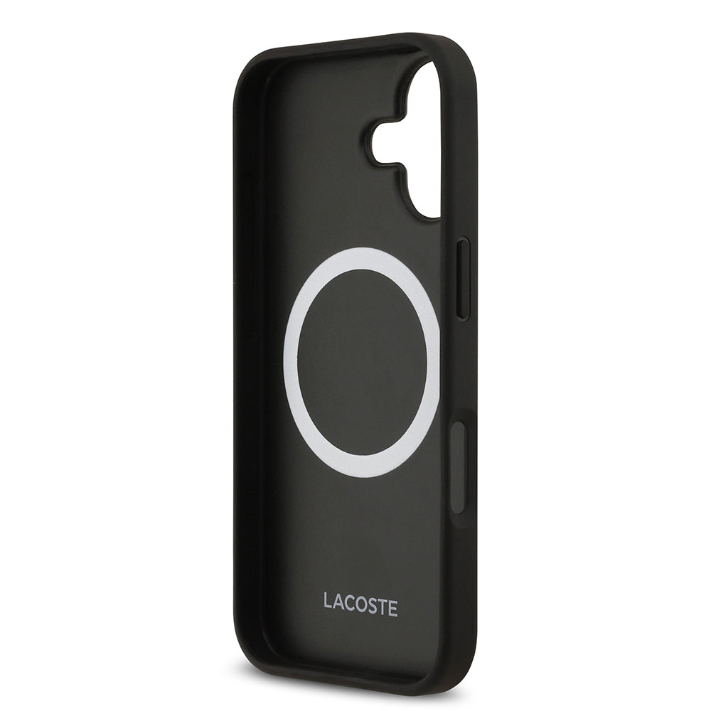 Apple iPhone 17 Kılıf Lacoste Orjinal Lisanslı M-safe Şarj Özellikli PU Deri Tasarımlı Metal Logolu Kapak Siyah