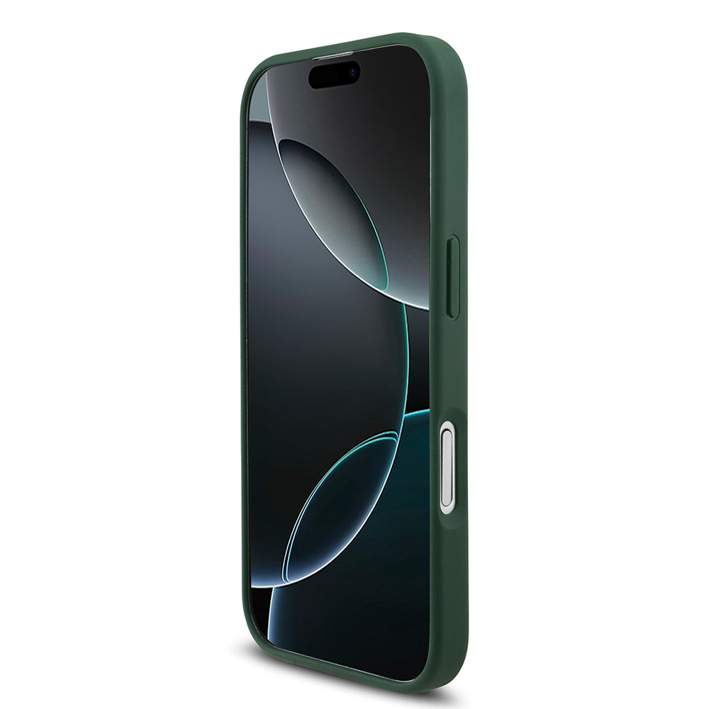 Apple iPhone 17 Kılıf Lacoste Orjinal Lisanslı M-safe Şarj Özellikli PU Deri Tasarımlı Metal Logolu Kapak Yeşil