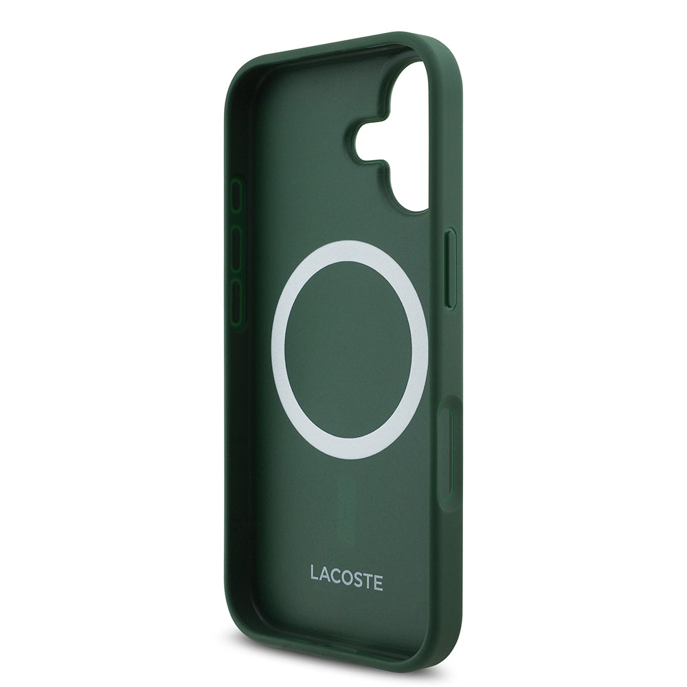 Apple iPhone 17 Kılıf Lacoste Orjinal Lisanslı M-safe Şarj Özellikli PU Deri Tasarımlı Metal Logolu Kapak Yeşil