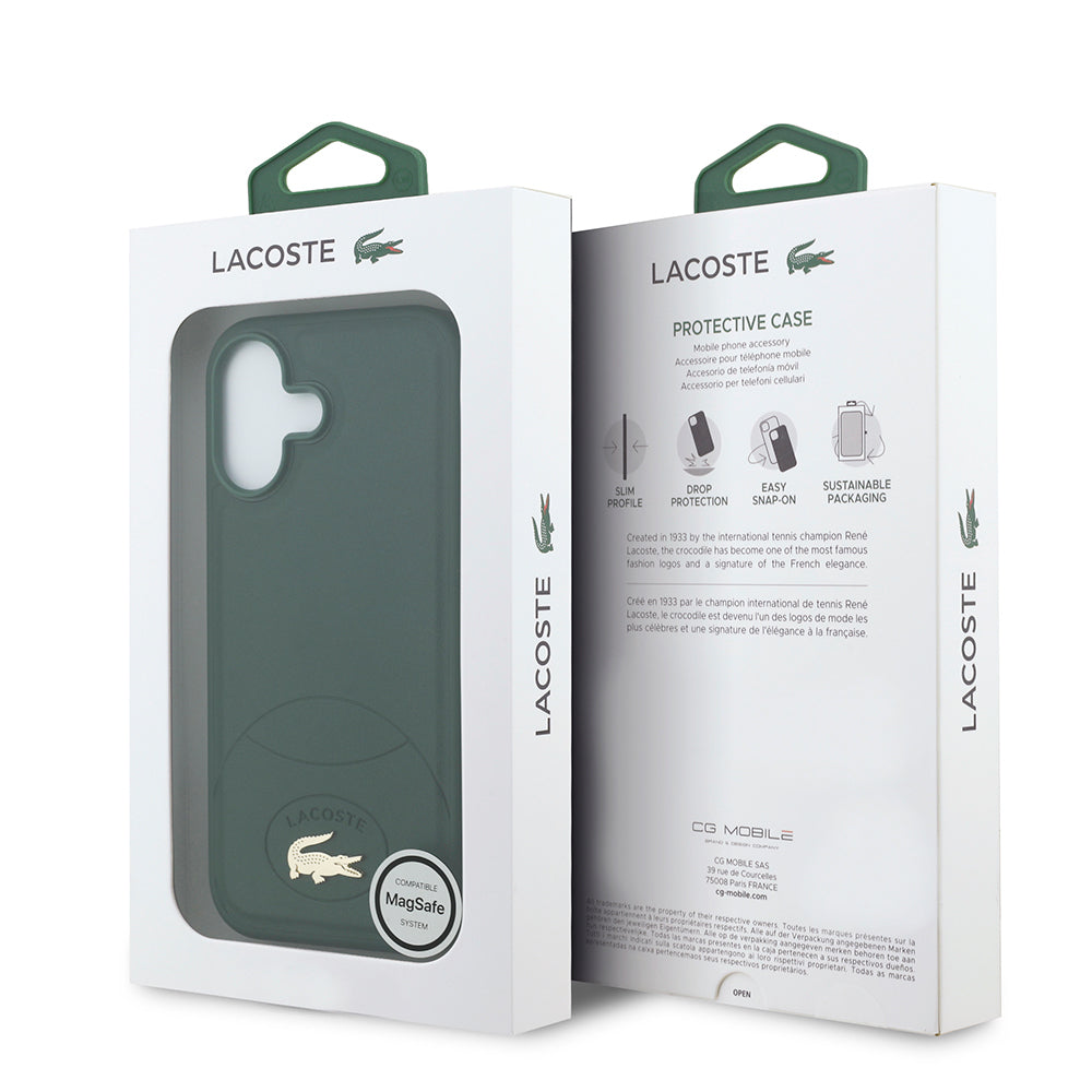 Apple iPhone 17 Kılıf Lacoste Orjinal Lisanslı M-safe Şarj Özellikli PU Deri Tasarımlı Metal Logolu Kapak Yeşil