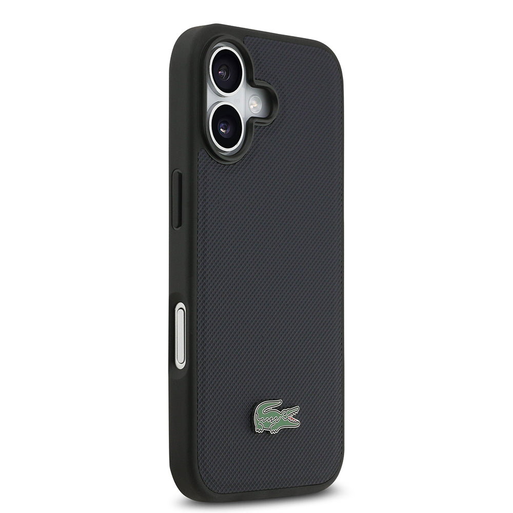 Apple iPhone 17 Kılıf Lacoste Orjinal Lisanslı M-safe Şarj Özellikli PU Pike Desenli Metal Logolu Kartlıklı Kapak Lacivert