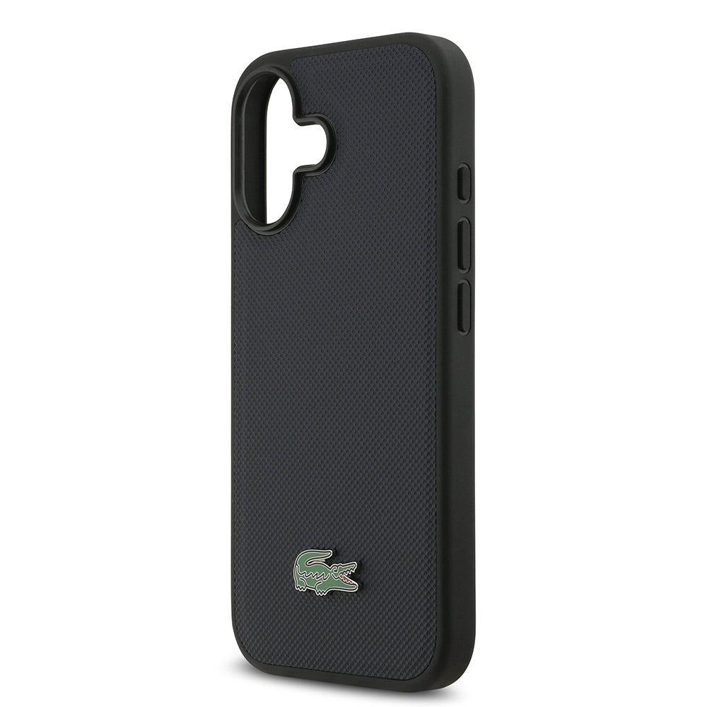 Apple iPhone 17 Kılıf Lacoste Orjinal Lisanslı M-safe Şarj Özellikli PU Pike Desenli Metal Logolu Kartlıklı Kapak Lacivert